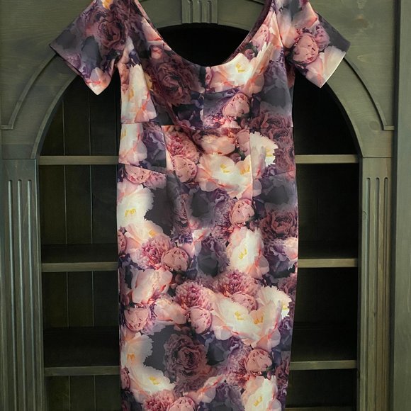 ASOS Curve Midi Floral Off Shoulder Pencil Dress - Picture 2 of 2